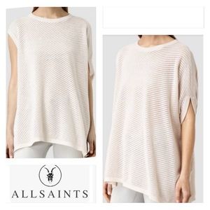 Allsaints Asymmetrical Grid Tee Knit Sweater Top Sweater Tunic Disco Cream Sz S